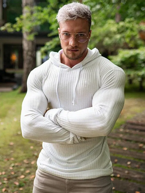Men'S Striped Casual Fitness Sports Hooded Long Sleeve Sweater sold by Oeyes