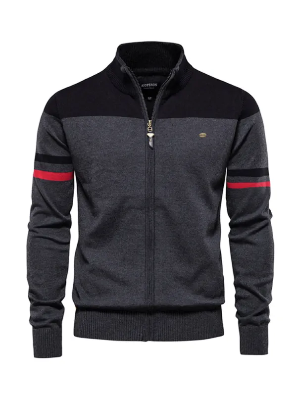 Men's Zip-Up Colour Block Cardigan Sweater sold by Oeyes
