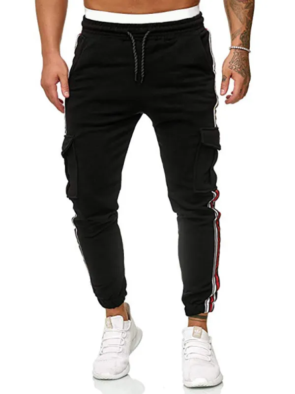 Striped Joint Pocket Drawstring Jogger sold by Oeyes