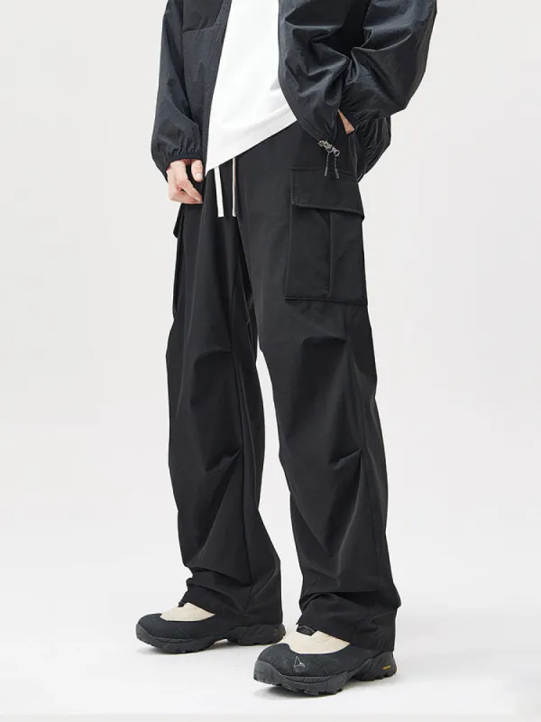 Solid Color Pleated Paratrooper Cargo Pants sold by Oeyes