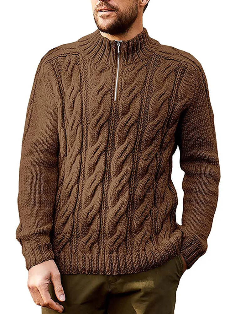 Zipper Solid Color Crew Neck Knitted Sweater sold by Oeyes product image thumbnail 2