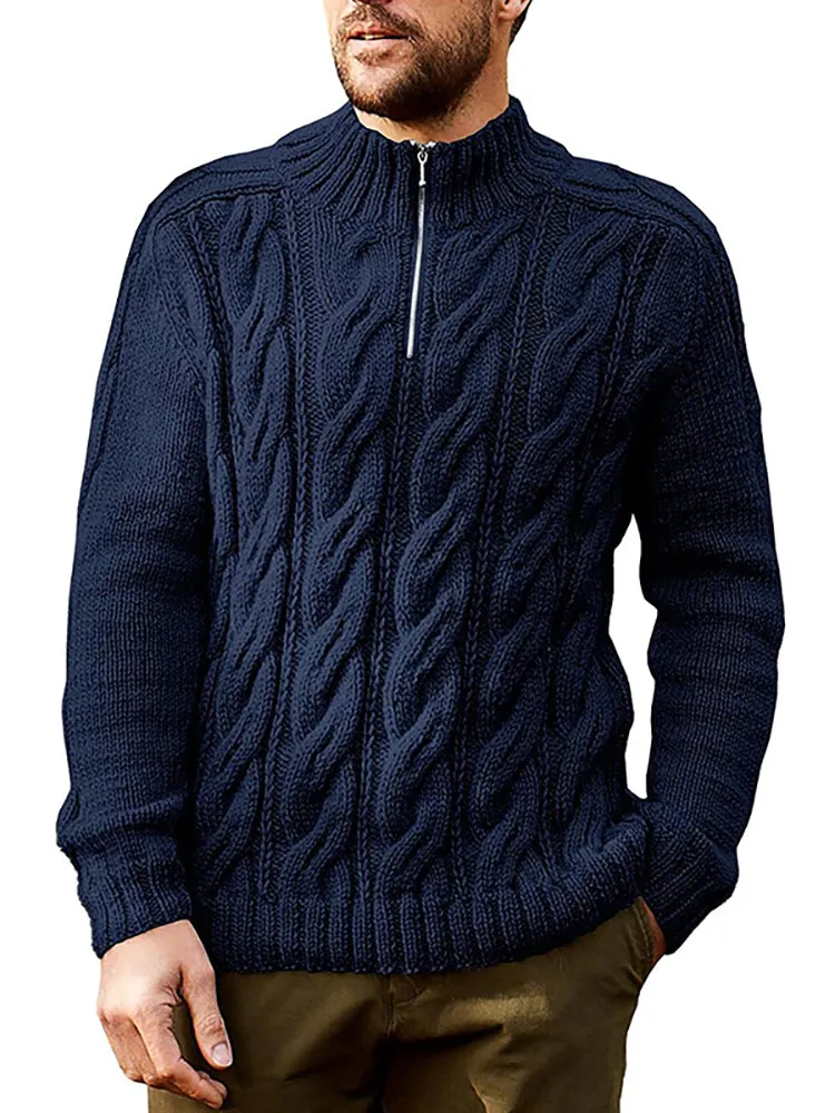Zipper Solid Color Crew Neck Knitted Sweater sold by Oeyes product image thumbnail 4