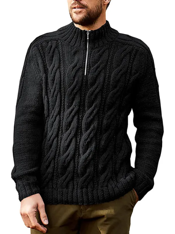 Zipper Solid Color Crew Neck Knitted Sweater sold by Oeyes
