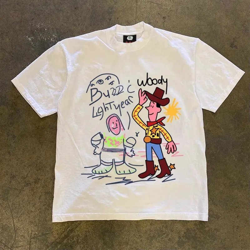 220G breathable regular shoulder style! Unique street graffiti design couple's store half-sleeve tops sold by Oeyes