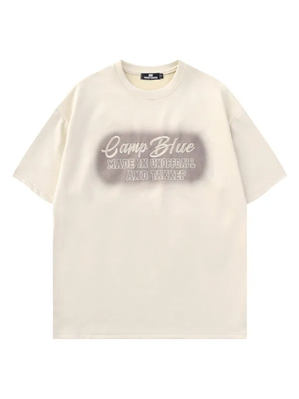 Retro Lettered Embroidered Print Suede T-Shirt sold by Oeyes