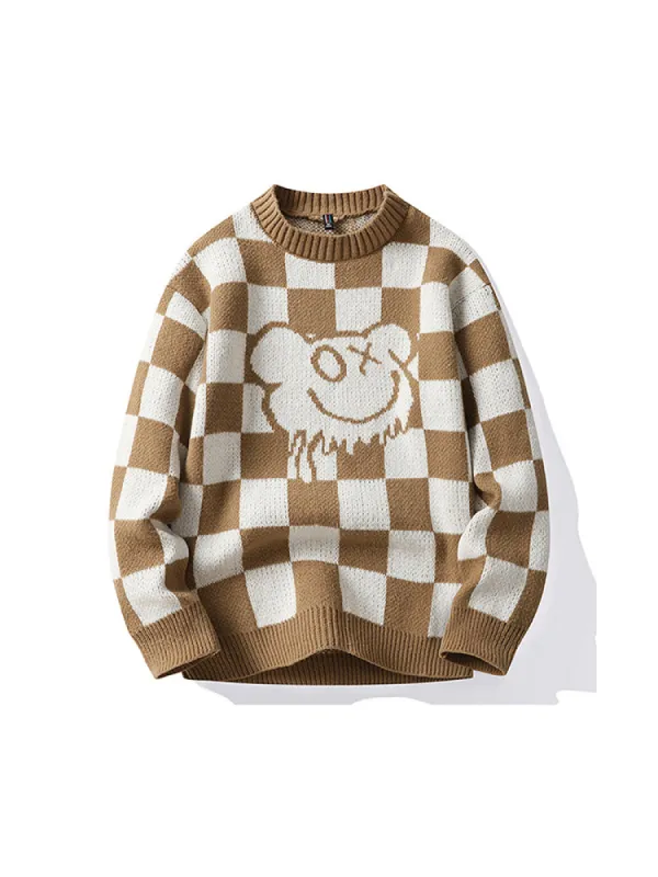 Half Turtleneck Sweater Men Casual Thickened Knitted Winter Warm Bottoming Checkerboard Cubes Sweater sold by Oeyes