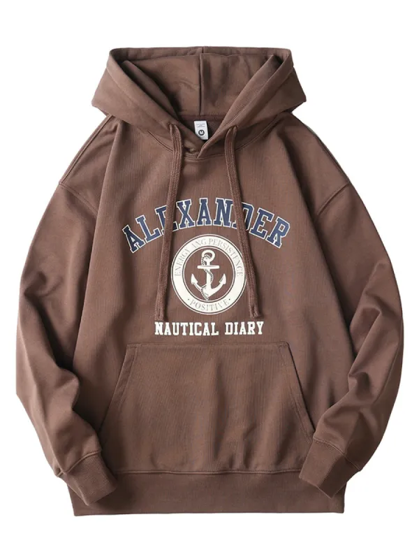 Foam Letter Print Muff Pocket Drawstring Hood Men'S Hoodies sold by Oeyes