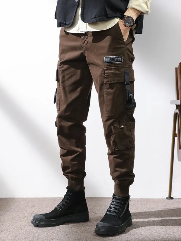 Casual Multi-Pocket Tapered Pants Outdoor Cargo Pants sold by Oeyes