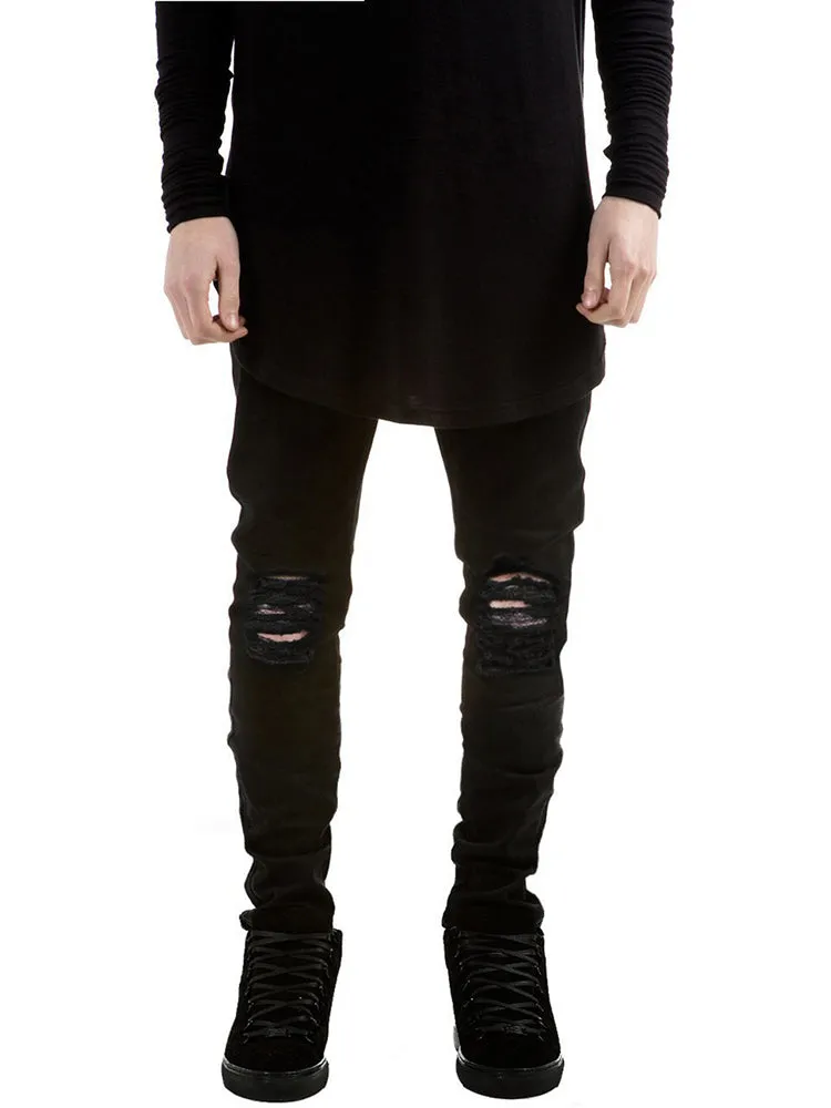 Street Pure Black Slim Fit Elastic Skinny Jeans sold by Oeyes