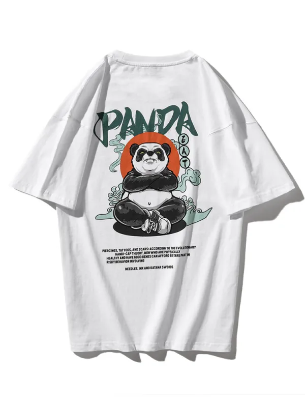 Cartoon Angry Panda Letter Printed Men'S Crew Neck T-Shirt sold by Oeyes