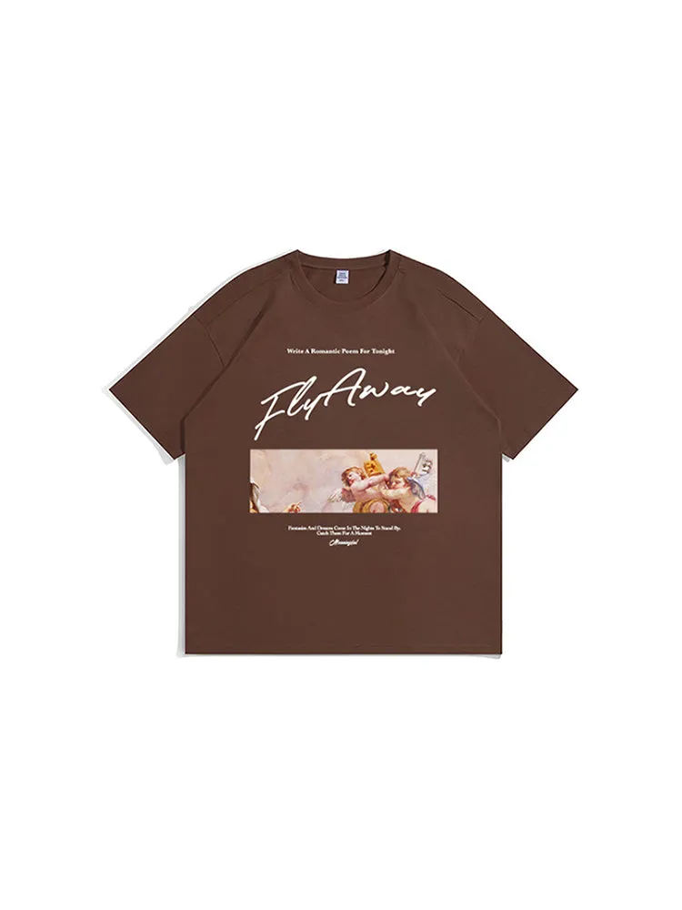 Street Cupid Print Men Short Sleeve Loose Oversize Round Neck Cotton T-Shirt sold by Oeyes