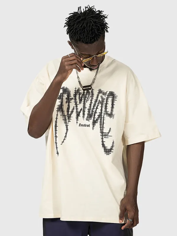 Loose-Fitting Letter Print T-Shirt sold by Oeyes