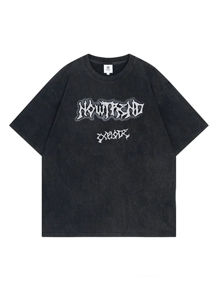 Retro Washed Letter Print T-Shirt sold by Oeyes product image thumbnail 2