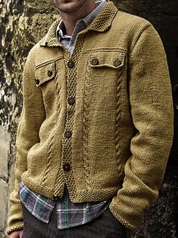 Winter New Men'S Long Sleeved Lapel Single Breasted Sweater Slim Cardigan Sweater sold by Oeyes