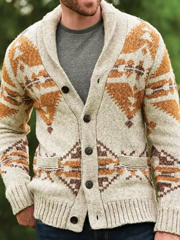 Lapel Jacquard Knitted Cardigan Sweater sold by Oeyes