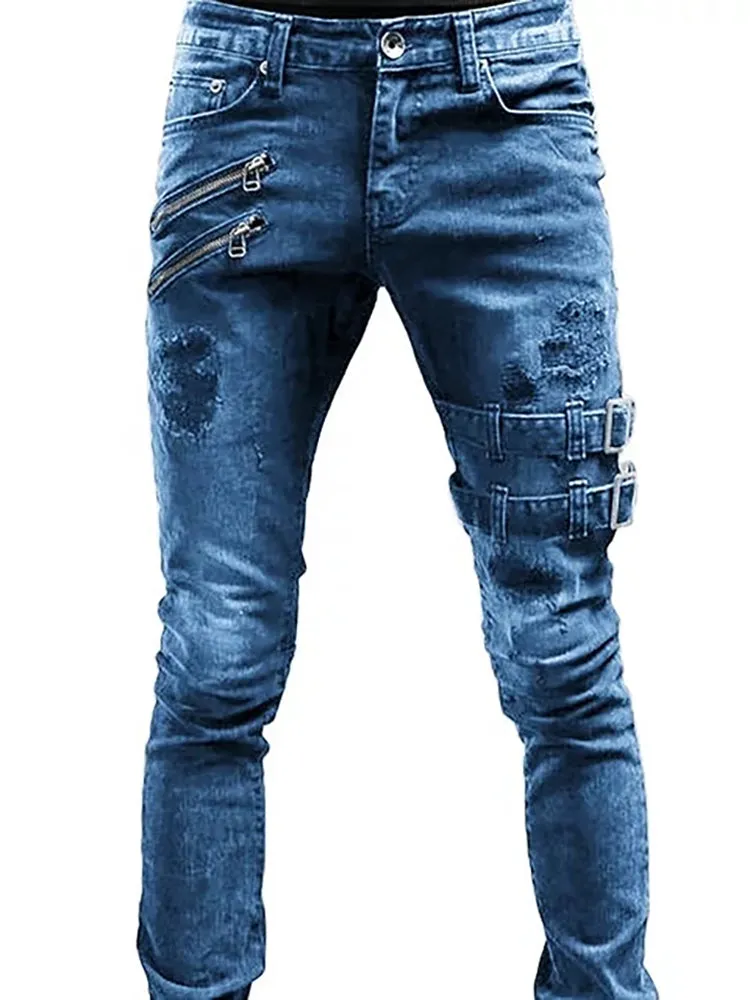 Ripped Skinny Jeans Slim Hole Casual Biker Trousers sold by Oeyes