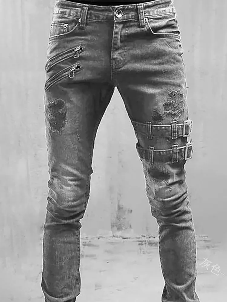 Ripped Skinny Jeans Slim Hole Casual Biker Trousers sold by Oeyes product image thumbnail 3