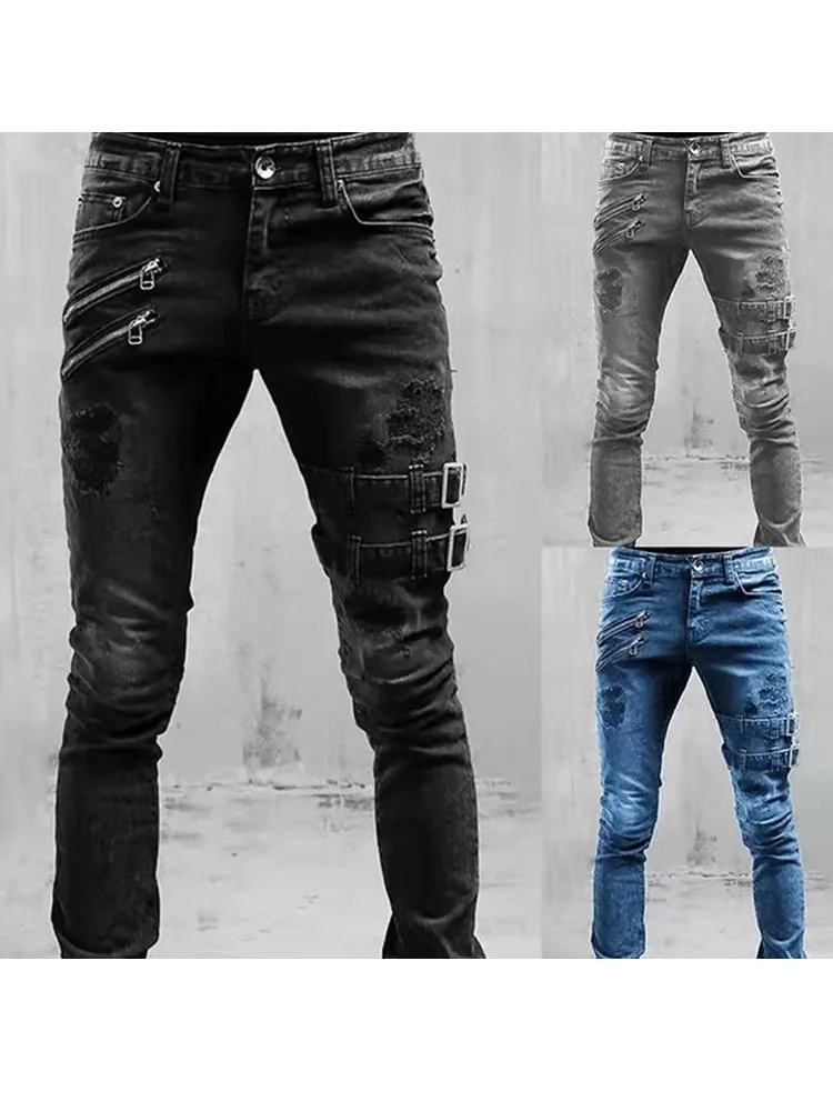 Ripped Skinny Jeans Slim Hole Casual Biker Trousers sold by Oeyes product image thumbnail 4