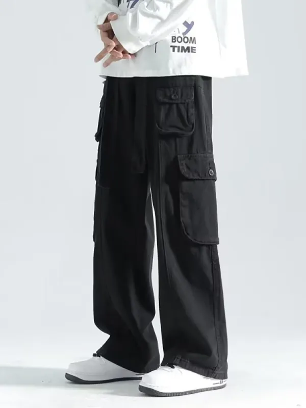 Retro Multi-Pocket Loose Straight Cargo Pants sold by Oeyes