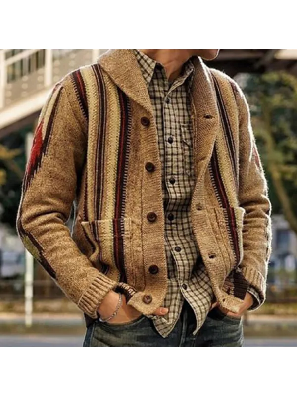 New Men'S Long Sleeve Jacquard Lapel Sweater sold by Oeyes