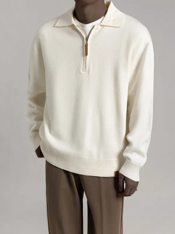 Solid Colour Knitted Polo Sweater sold by Oeyes