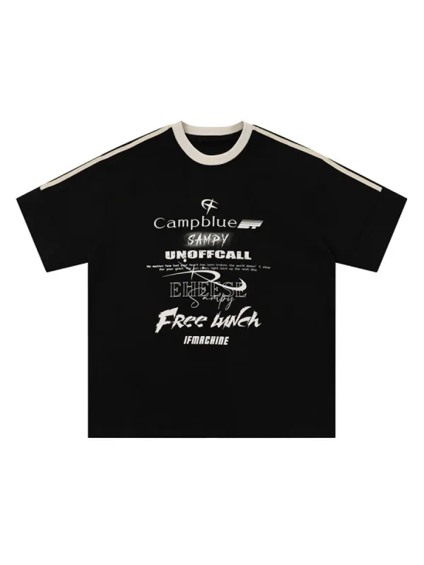 Retro Stitched Letter Print T-Shirt sold by Oeyes