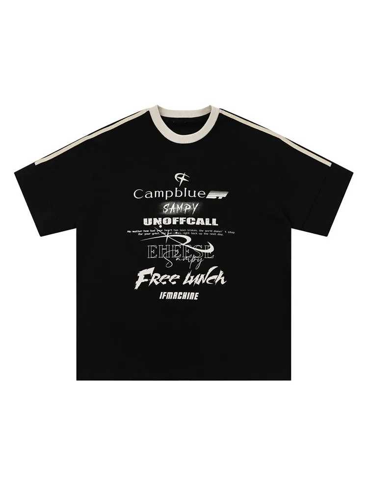 Retro Stitched Letter Print T-Shirt sold by Oeyes