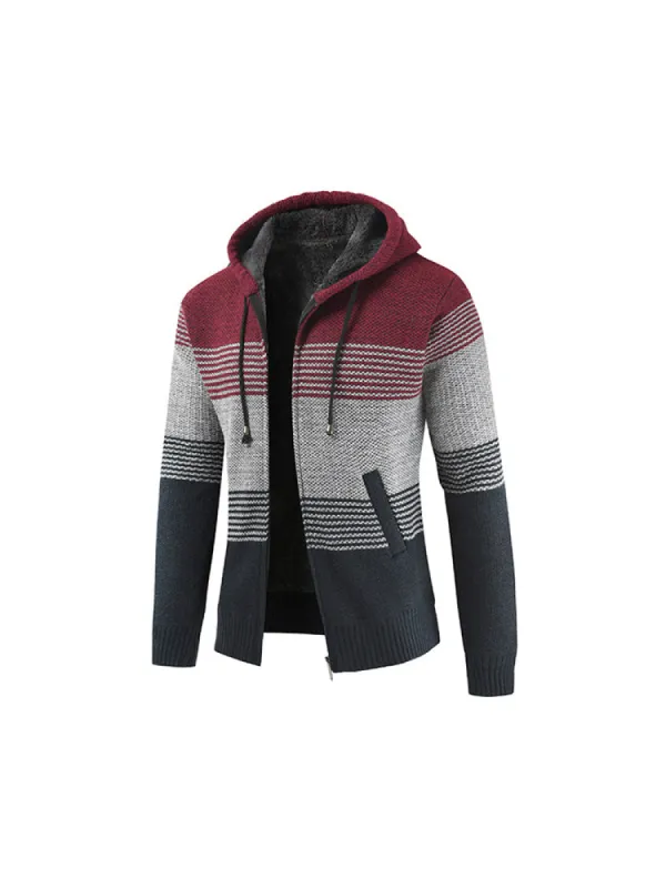 New Men'S Padded Thickened Hooded Splicing Color Sweater sold by Oeyes