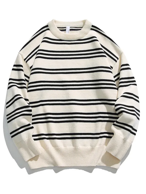 Contrast Color Striped Knit Sweater sold by Oeyes