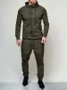 Men'S Outdoor Sports Casual Sweatshirt Solid Colour Cardigan Hoodie Set sold by Oeyes