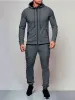 Men'S Outdoor Sports Casual Sweatshirt Solid Colour Cardigan Hoodie Set sold by Oeyes