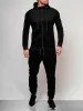 Men'S Outdoor Sports Casual Sweatshirt Solid Colour Cardigan Hoodie Set sold by Oeyes