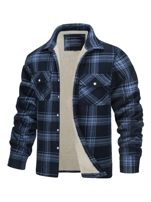 Fleece Jacket Lapel Single Breasted Plaid Lambswool Coat sold by Oeyes