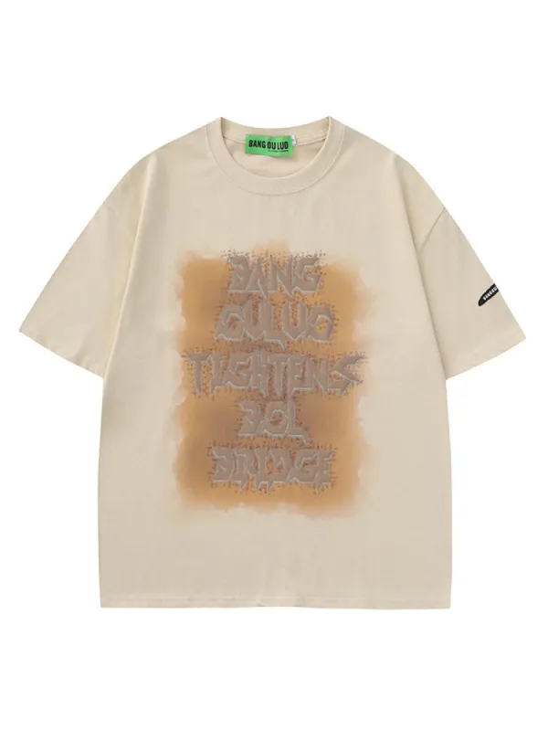 Retro Letter Print T-Shirt sold by Oeyes