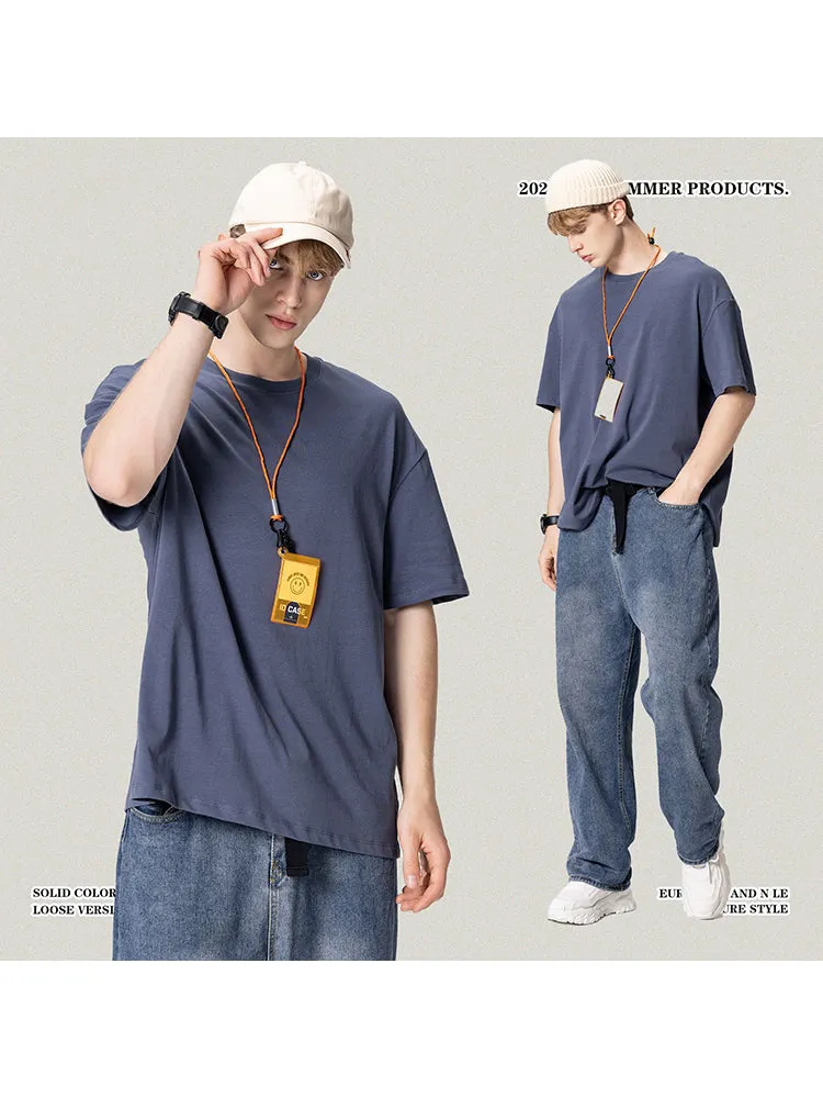 Solid Color Loose Trendy Cotton Plain T-Shirts sold by Oeyes