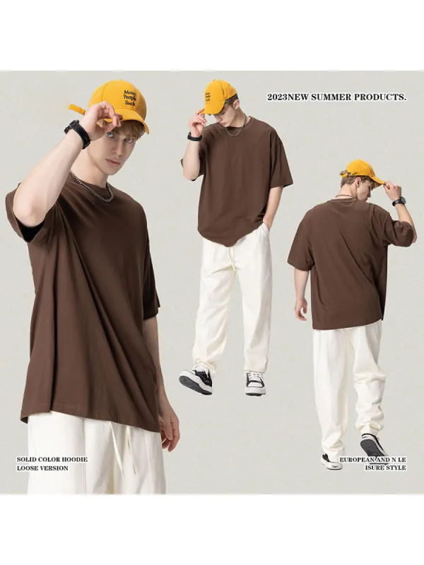 Solid Color Crew Neck Cotton Plain T-Shirts sold by Oeyes