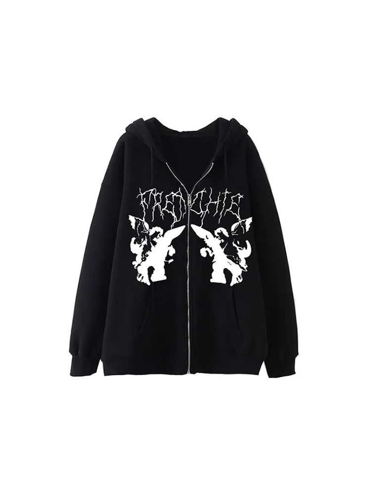 New Hooded Sweater Zip Cardigan Retro Street Oversize Jacket sold by Oeyes product image thumbnail 4