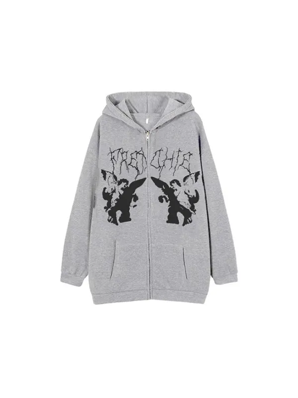 New Hooded Sweater Zip Cardigan Retro Street Oversize Jacket sold by Oeyes