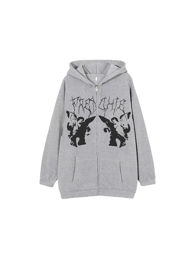 New Hooded Sweater Zip Cardigan Retro Street Oversize Jacket sold by Oeyes