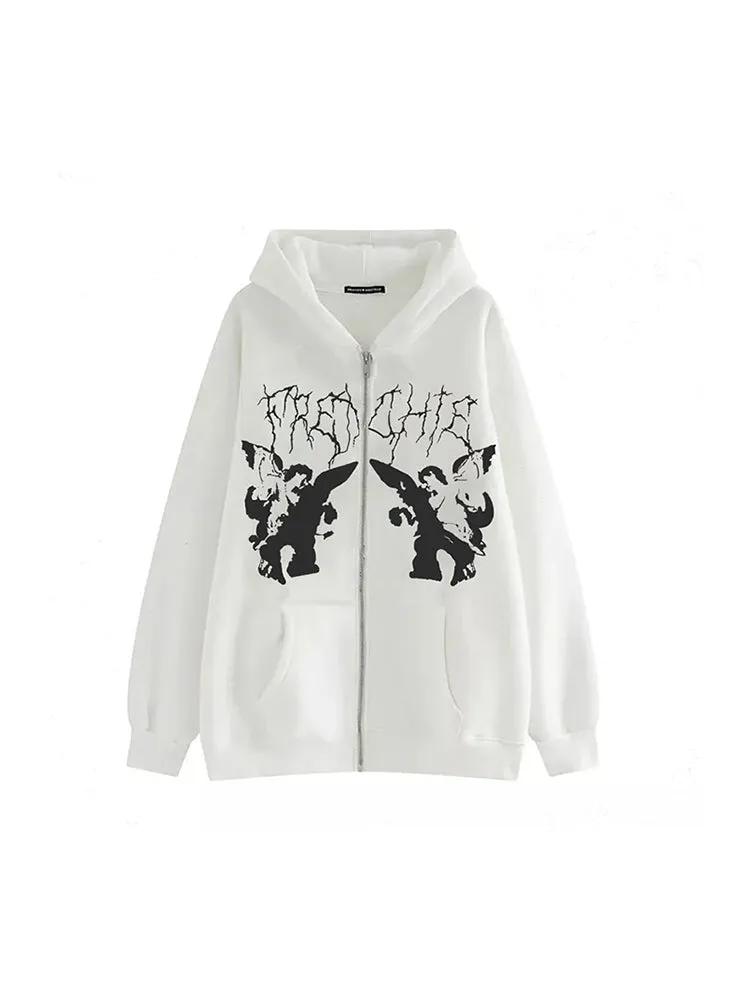New Hooded Sweater Zip Cardigan Retro Street Oversize Jacket sold by Oeyes product image thumbnail 2