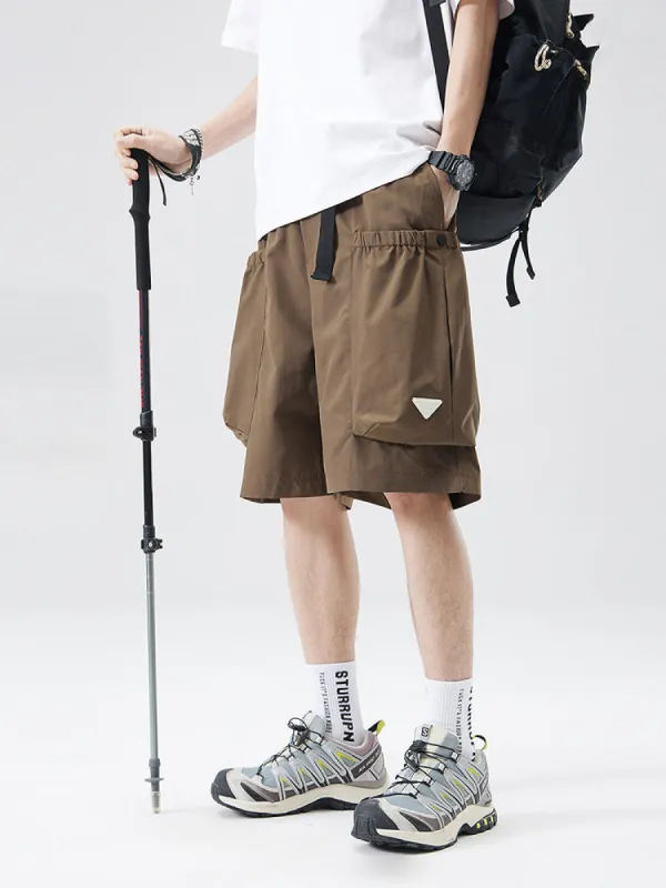 Outdoor Solid Color Pocket Drawstring Cargo Shorts sold by Oeyes