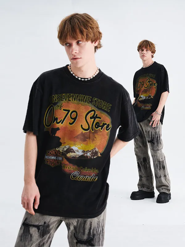 Retro Cartoon Print T-Shirt sold by Oeyes