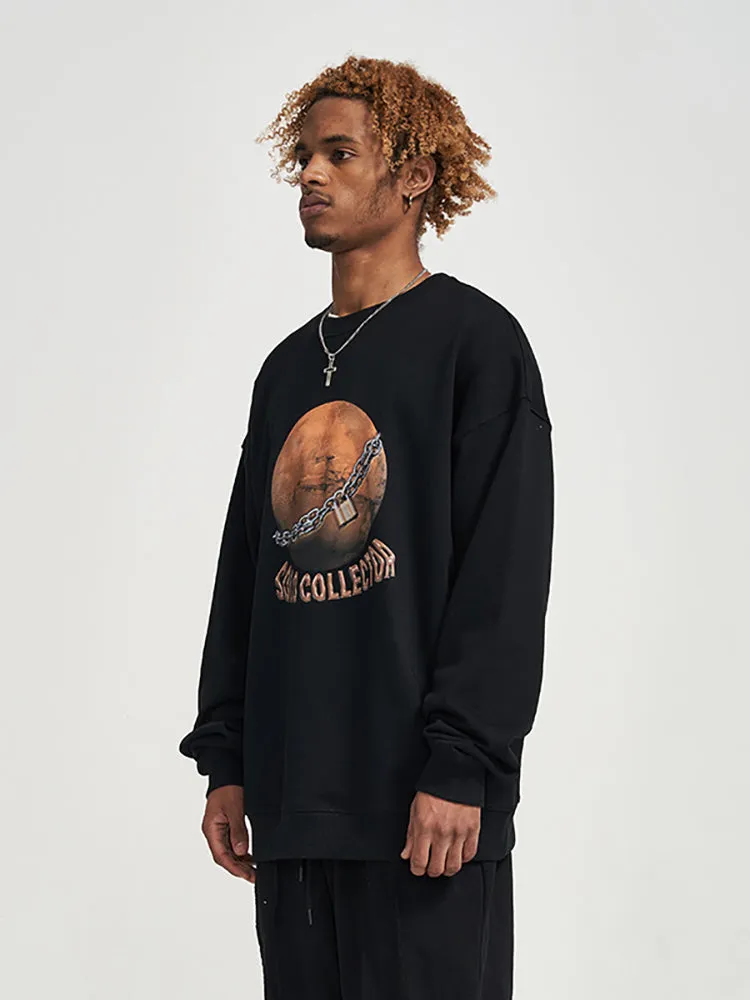 Chain Planet Letter Print Crew Neck Casual Loose Men'S Hoodies sold by Oeyes product image thumbnail 4
