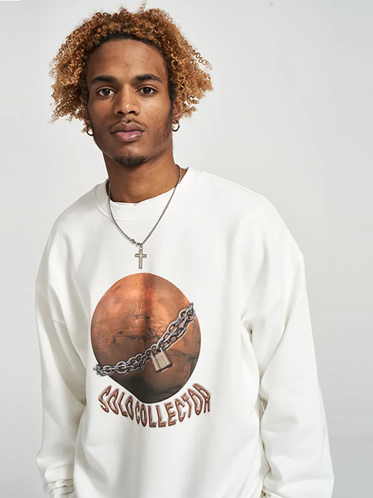 Chain Planet Letter Print Crew Neck Casual Loose Men'S Hoodies sold by Oeyes product image thumbnail 3