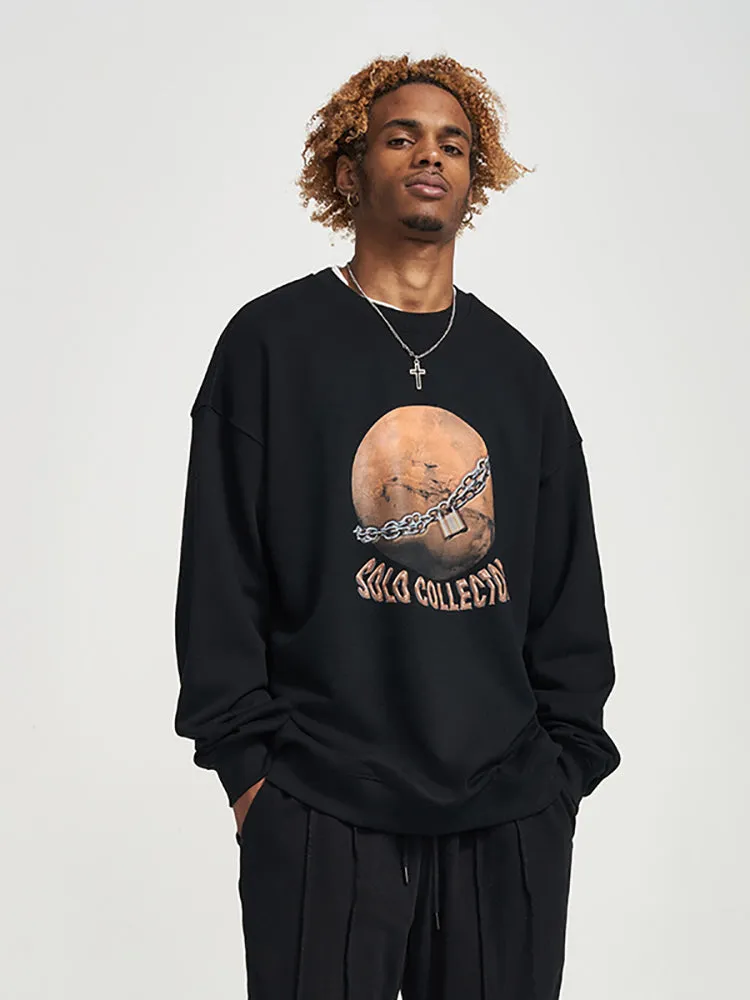 Chain Planet Letter Print Crew Neck Casual Loose Men'S Hoodies sold by Oeyes product image thumbnail 2