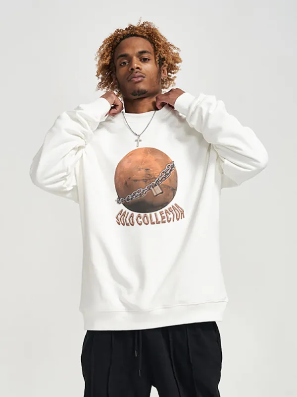 Chain Planet Letter Print Crew Neck Casual Loose Men'S Hoodies made by Oeyes