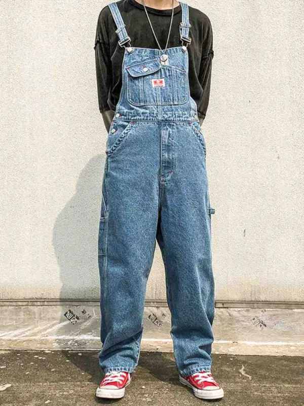 Pocket Wide-Leg Denim Overalls sold by Oeyes