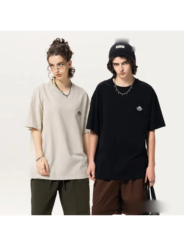 Embroidered Solid Color T-Shirt sold by Oeyes