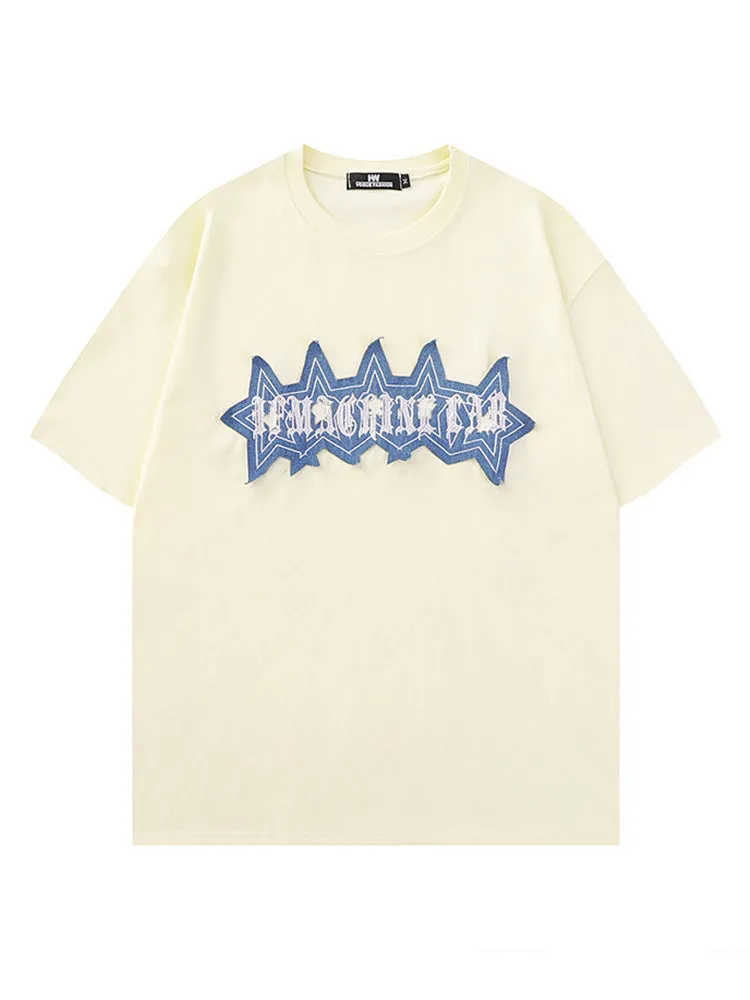 Retro Pentagram Letter Print T-Shirt sold by Oeyes