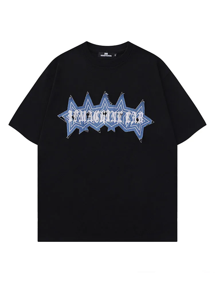 Retro Pentagram Letter Print T-Shirt sold by Oeyes product image thumbnail 2